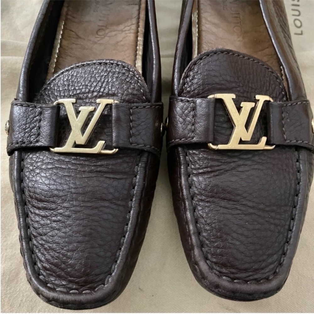 Authentic Louis Vuitton Brown Leather Loafers, Size 39